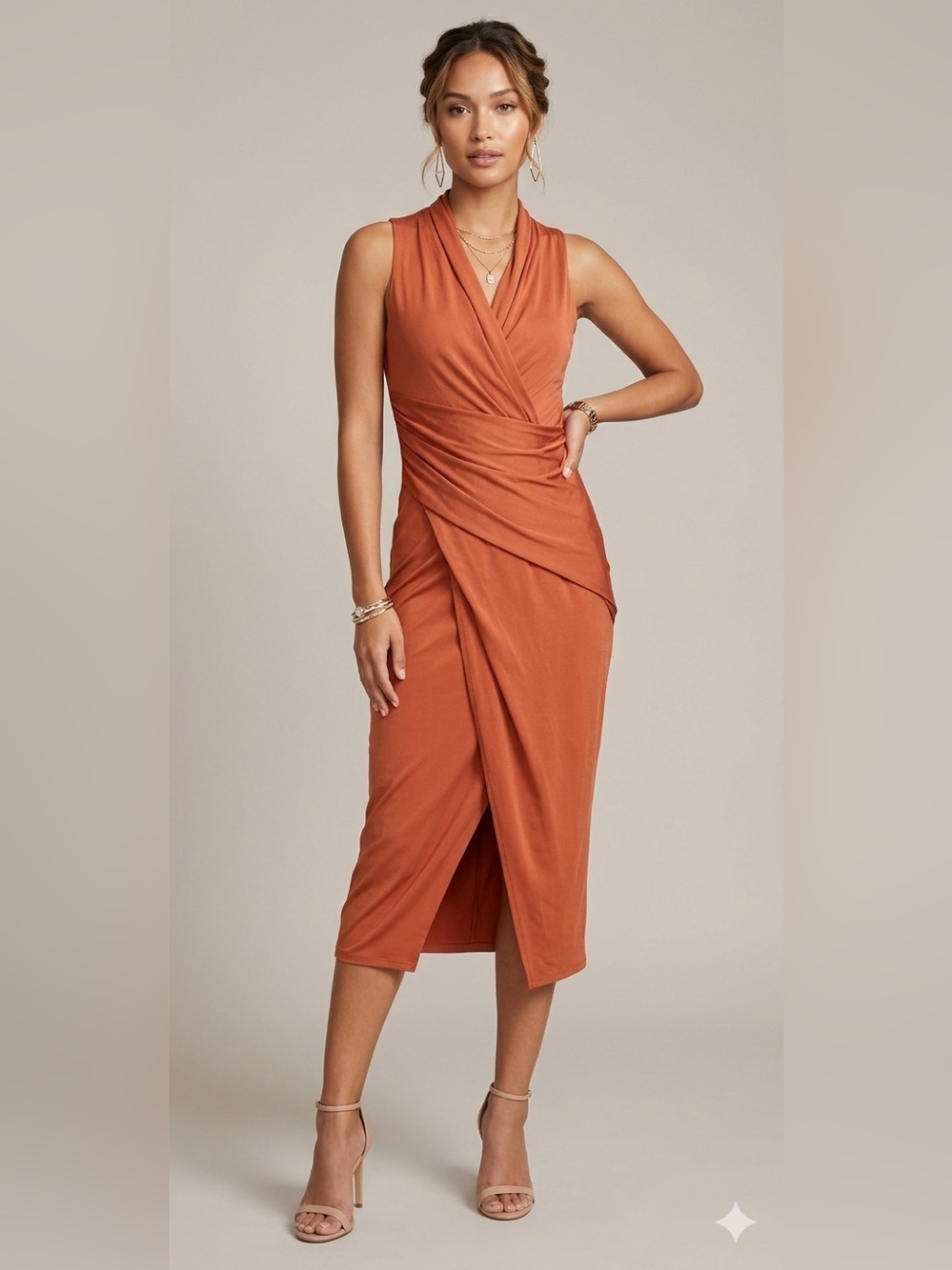 Rachel Rachel Roy Bret Gathered Jersey Dress Quiet Luxury MEDIUM in SIENNA